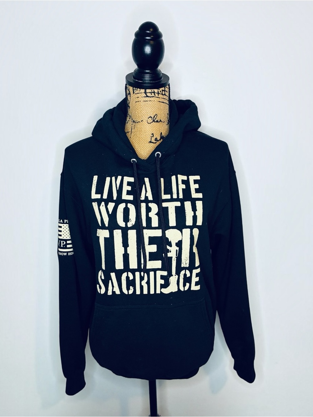 Port & Company Live a Life Worth the Sacrifice Black Graphic Hoodie